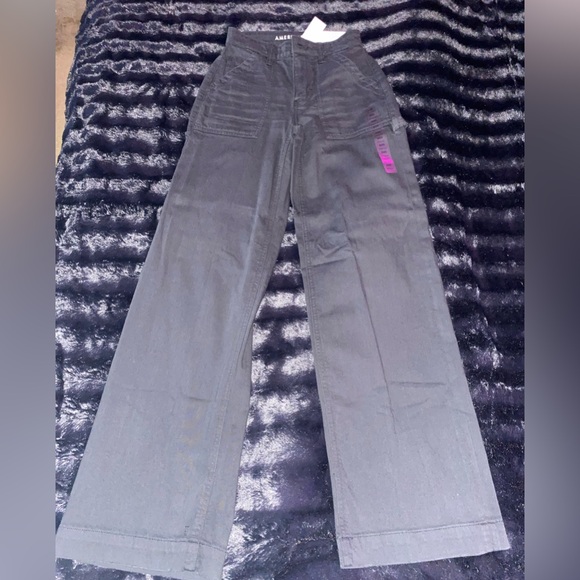 AE Dreamy Drape Woven Super High-Waisted Baggy Wide-Leg Pant - Black NWT - Picture 10 of 14